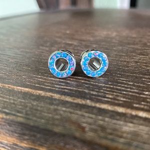 Anatometal Double Flare Eyelets w/ Gem Stones Teal Opal 2g Implant Gr Titanium